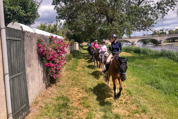 A cheval sur les berges de la Loire vers le chateau de Nitray